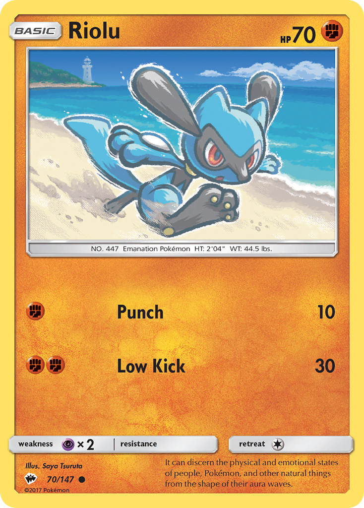 pokemon card riolu Riolu (70/147) [Sun & Moon: Burning Shadows]