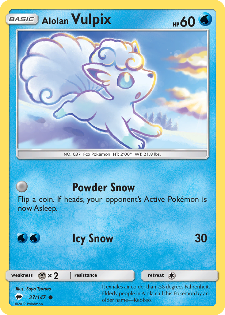 pokemon cards alola Alolan Vulpix (27/147) [Sun & Moon: Burning Shadows]
