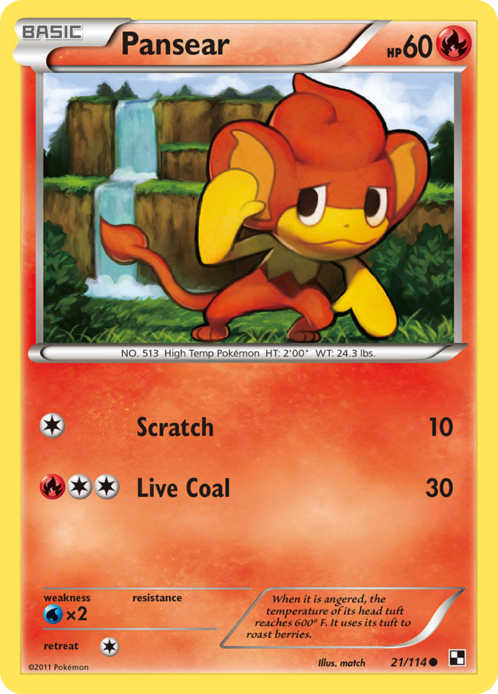 Pokemon Black & White Base Set Common Pansear #21 Pokemon Black & White Base Set Common Pansear #21