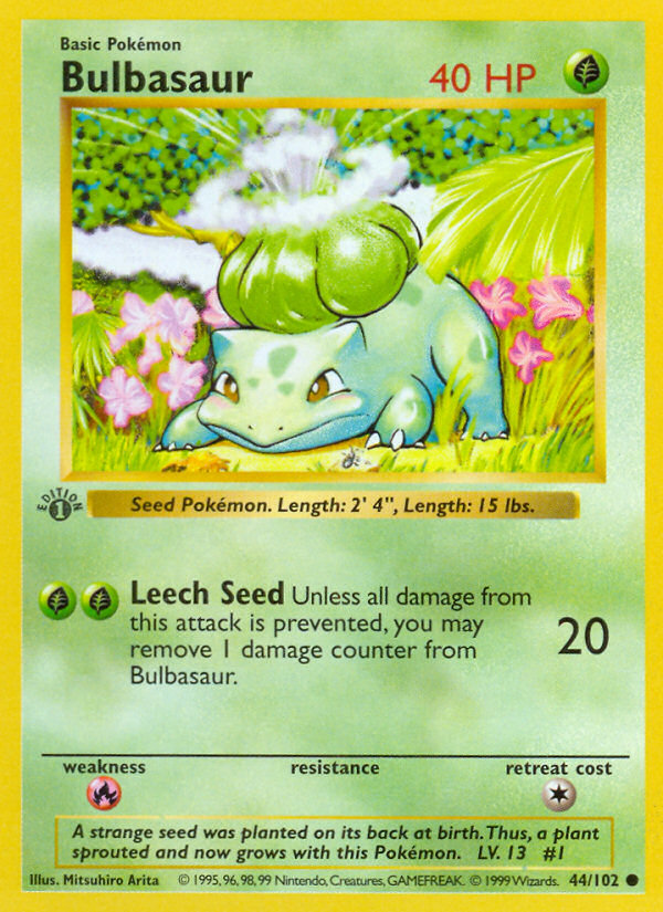 Bulbasaur (44/102) (Shadowless) [Base Set 1st Edition]